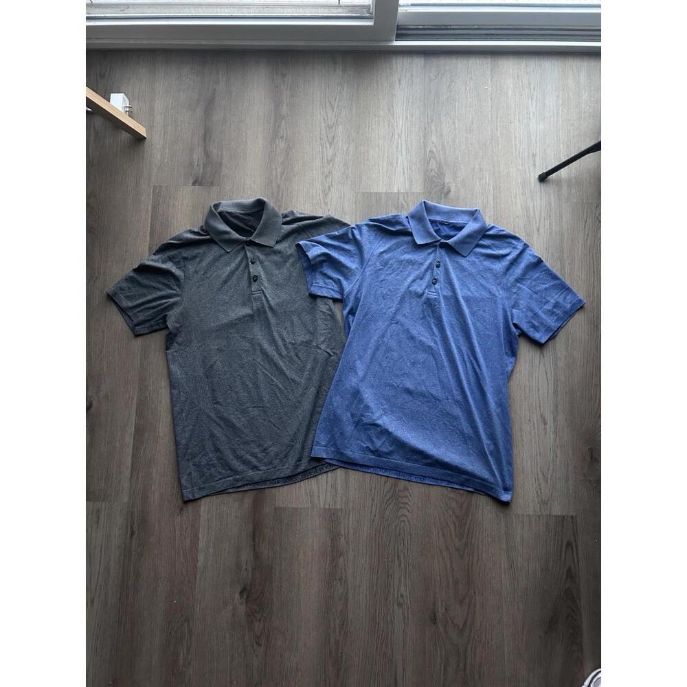 Lululemon LOT OF 2 Polo Shirt Men's Small Short Sleeve Light Blue And Gray